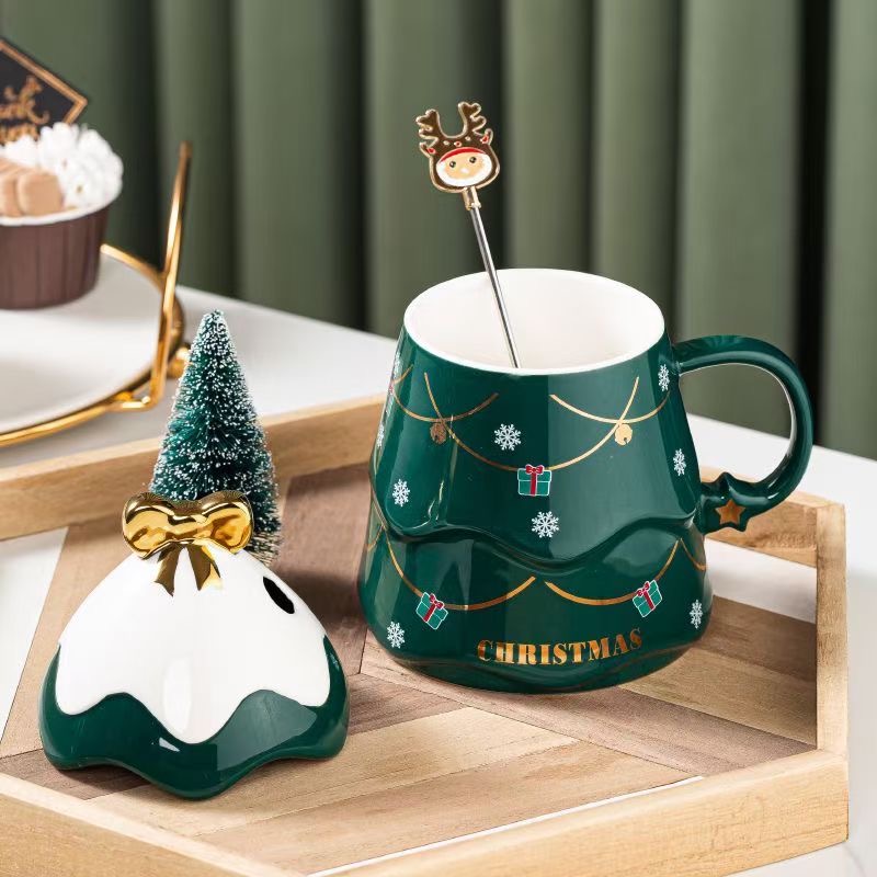 圣诞氛围 圣诞树陶瓷杯 配麋鹿搅拌勺详情图3