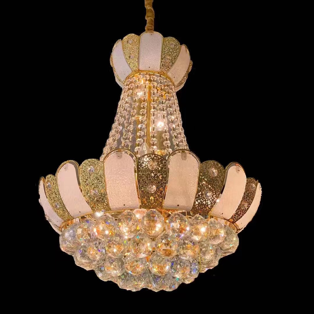 The bedroom is decorated with a crystal chandelier Item Picture
