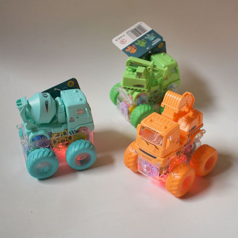 Children's inertial toy car, colorful gear four-wheel drive engineering vehicle, lighted bigfoot climbing car, small toy car Application Scenario