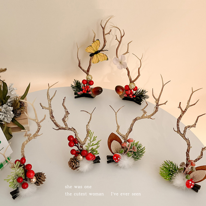 Jia LAN Hua Ring Christmas hair accessories, Adult Christmas Tree, glowing hair clips, headwear, baby branches, antlers, reindeer, cute girl clips, forest-style girls' hair clips and hair accessories, photo props and decorations Item Picture