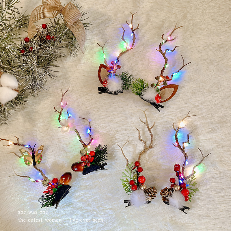 Jia LAN Hua Ring Christmas hair accessories, Adult Christmas Tree, glowing hair clips, headwear, baby branches, antlers, reindeer, cute girl clips, forest-style girls' hair clips and hair accessories, photo props and decorations