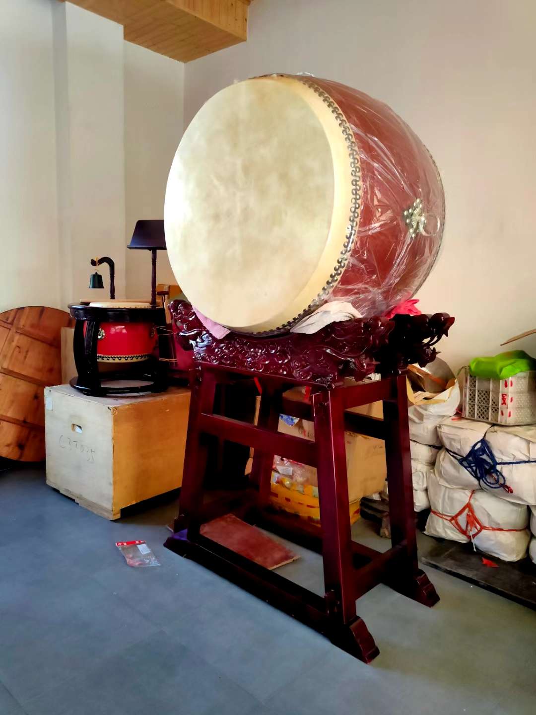 祥晟堂佛具：寺庙高鼓立式鼓  圆形铃鼓鼓架等等详情图8