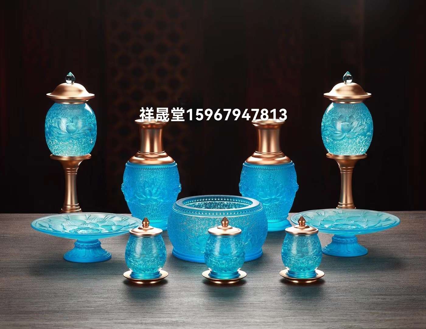 祥晟堂佛具：纯琉璃十件套供具详情图3