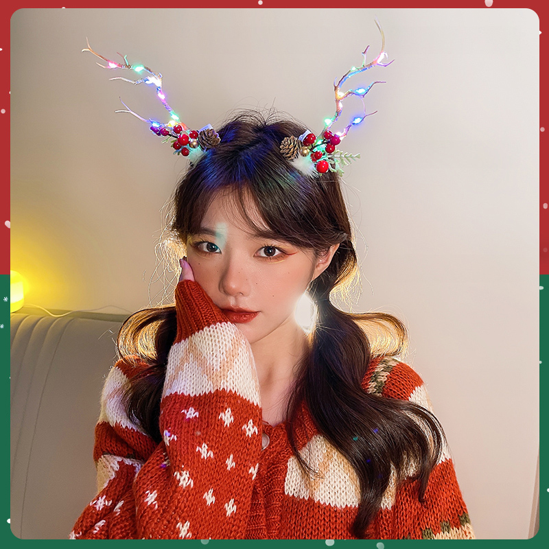 Jia LAN Hua Ring Christmas hair accessories, Adult Christmas Tree, glowing hair clips, headwear, baby branches, antlers, reindeer, cute girl clips, forest-style girls' hair clips and hair accessories, photo props and decorations details Picture