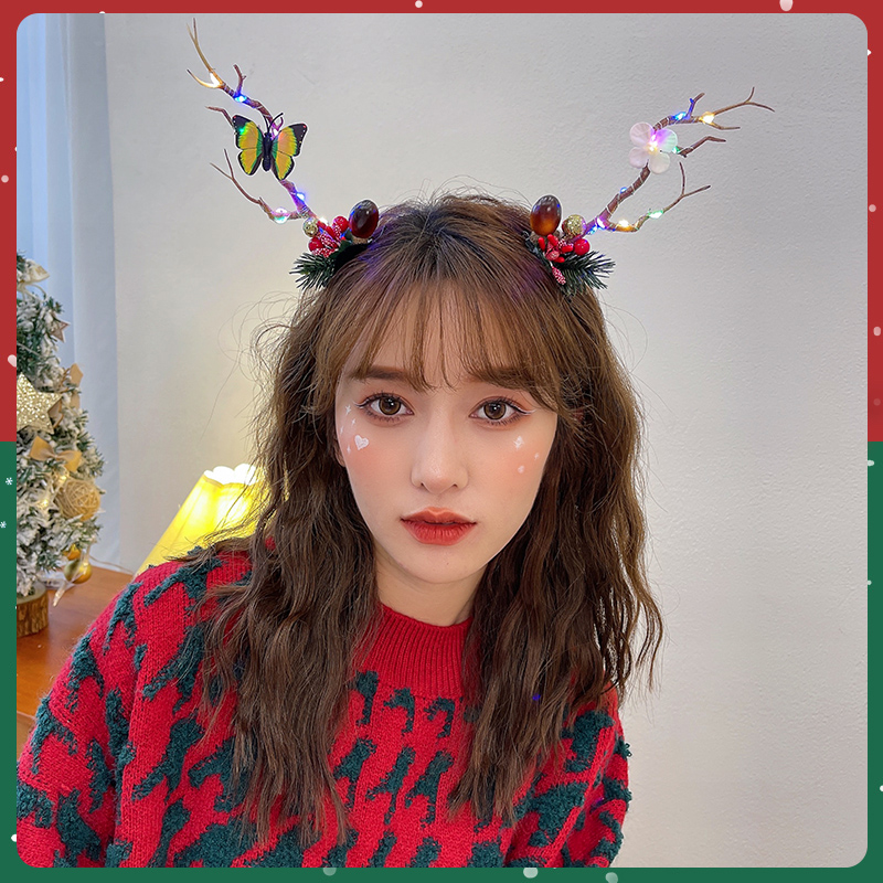 Jia LAN Hua Ring Christmas hair accessories, Adult Christmas Tree, glowing hair clips, headwear, baby branches, antlers, reindeer, cute girl clips, forest-style girls' hair clips and hair accessories, photo props and decorations Specification image