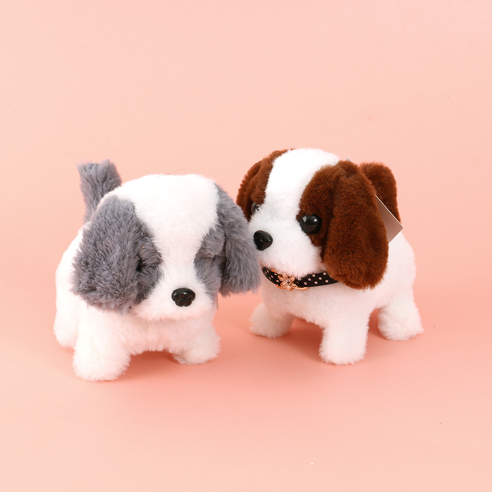 New recommendations for children's light-sensing plush gray-brown animal toys, dolls for cats and dogs, electric ornaments that can bark and shake their heads details Picture