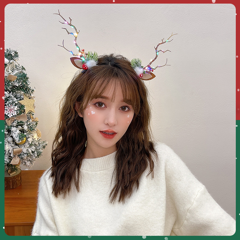 Jia LAN Hua Ring Christmas hair accessories, Adult Christmas Tree, glowing hair clips, headwear, baby branches, antlers, reindeer, cute girl clips, forest-style girls' hair clips and hair accessories, photo props and decorations Application Scenario