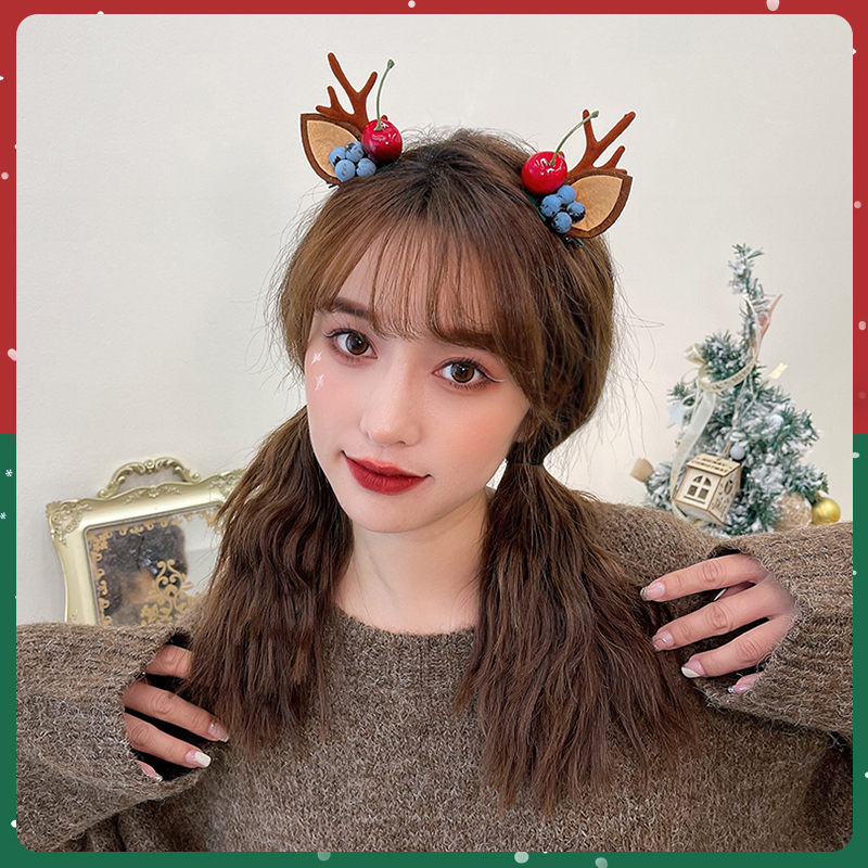 Jialan garland Christmas headwear, Children's simulation elf ear hairpin, holiday outfit, cute antler hairpin accessory, Forest-style elk clip hair accessory, adult hairpin outfit accessory, Jialan garland Item Picture