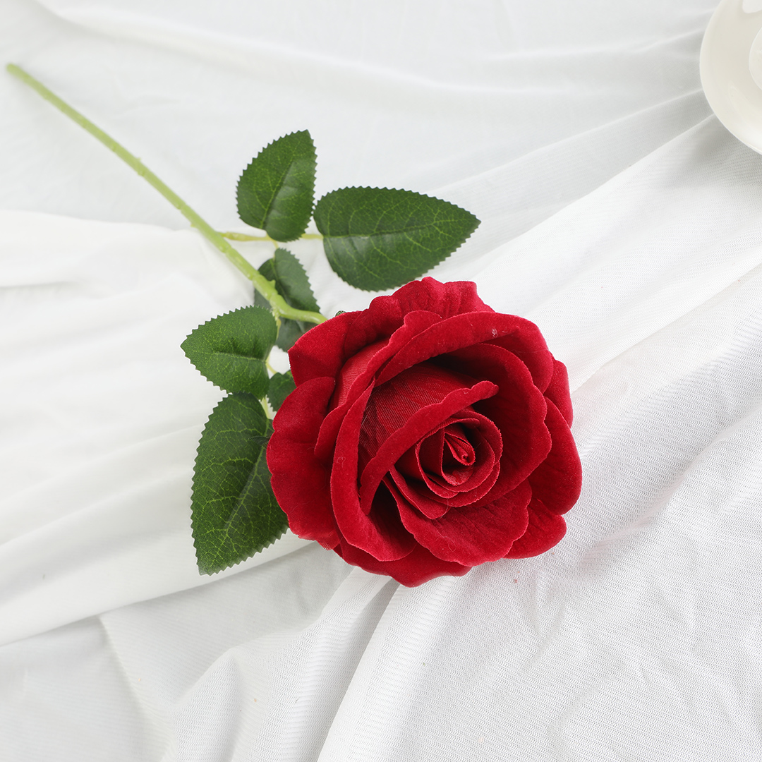 Red velvet, one-grade red flower artificial velvet rose, family wedding Specification image