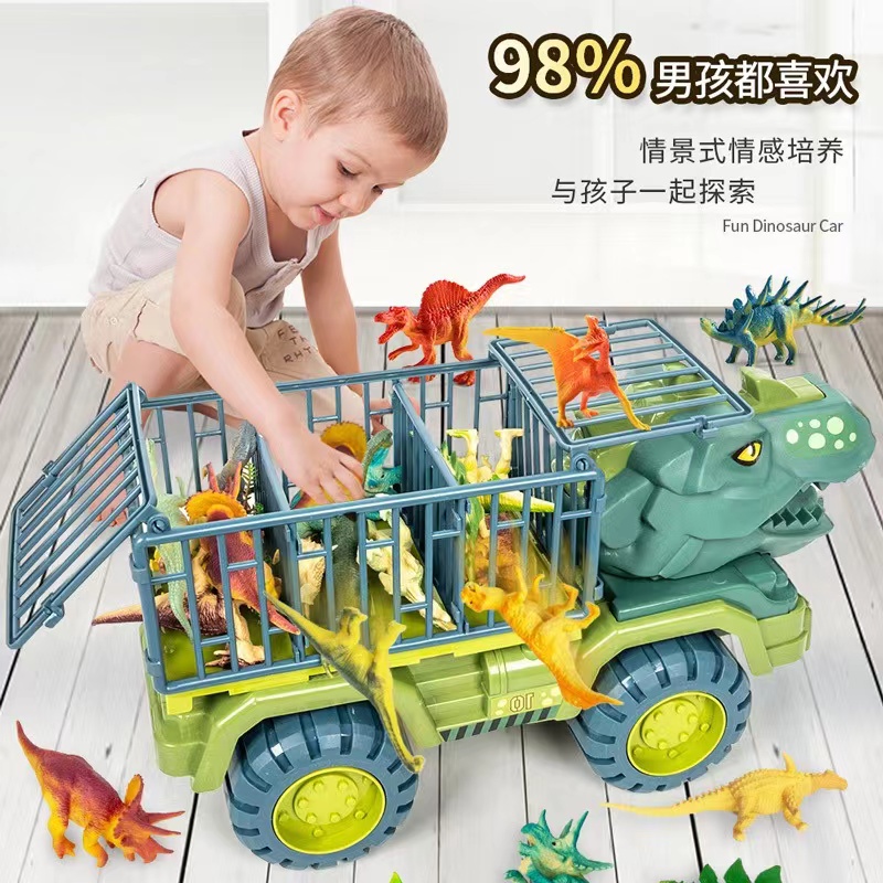 Extra-large dinosaur transport vehicle children's toy set, boy Tyrannosaurus rex Triceratops car, solid dinosaur, durable to drop Specification image