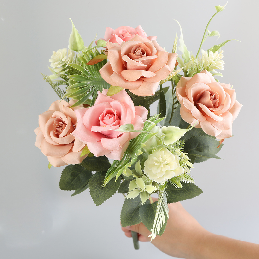 9-head silk flower bouquet, artificial rose, wedding center decoration