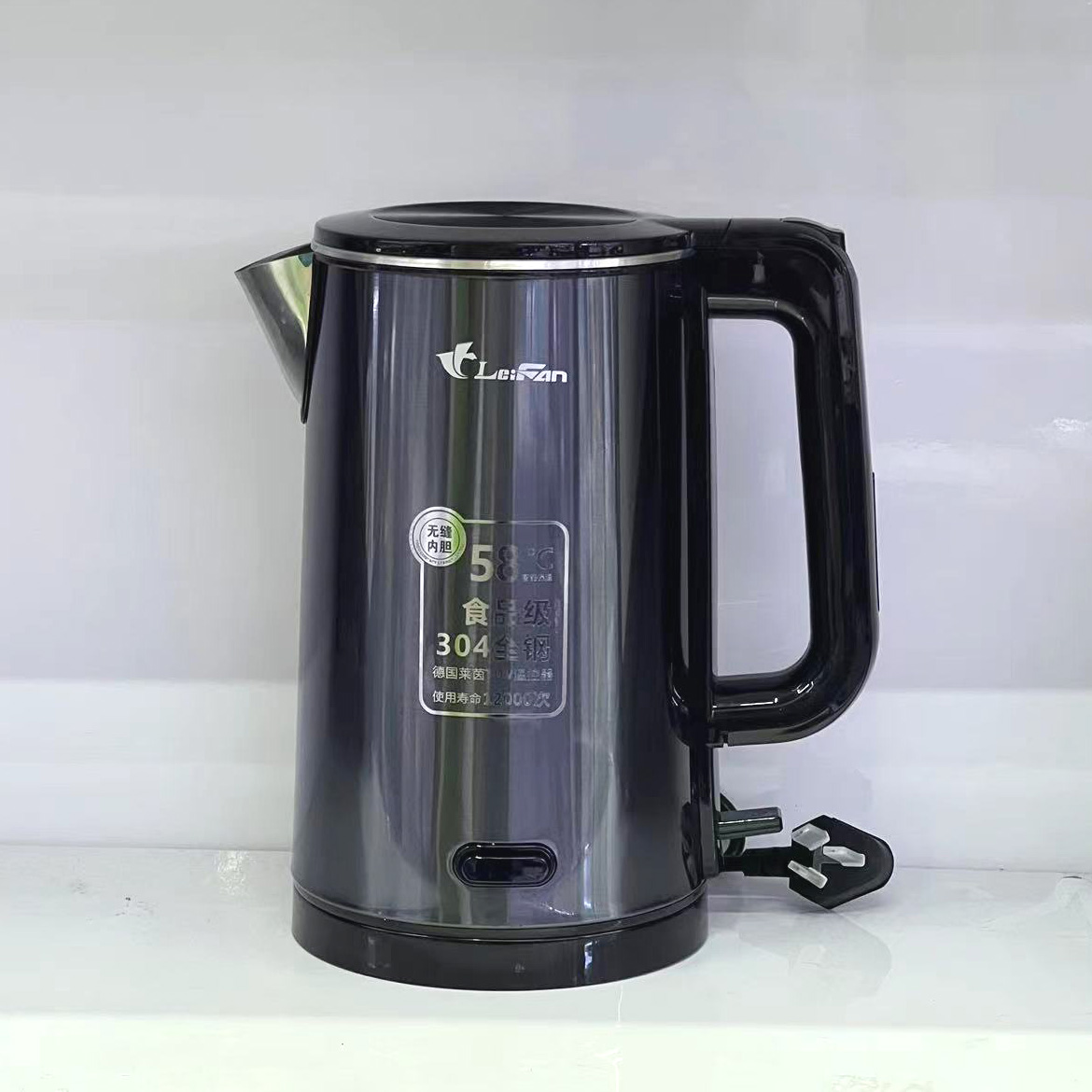 Leifan insulated 304 stainless steel 2L hot water kettle, silver-gray household electric kettle, seamless inner and outer steel