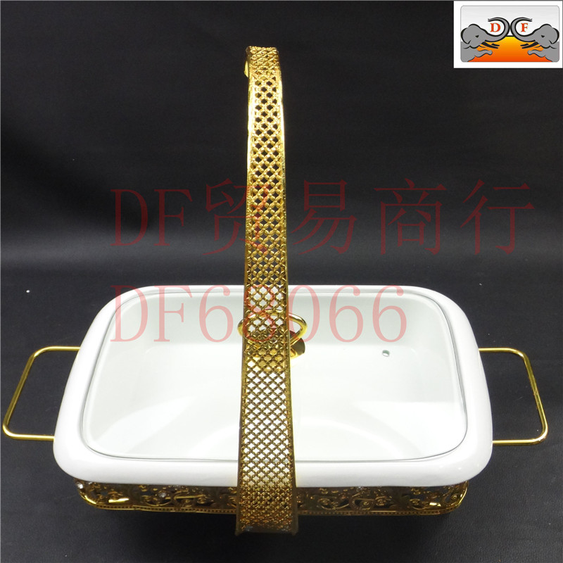 DF68066 Rectangular dining stove, golden light luxury hanging lid, golden edge self-service alcohol stove, luxurious lace hot pot food insulation container, DF TRADING HOUS