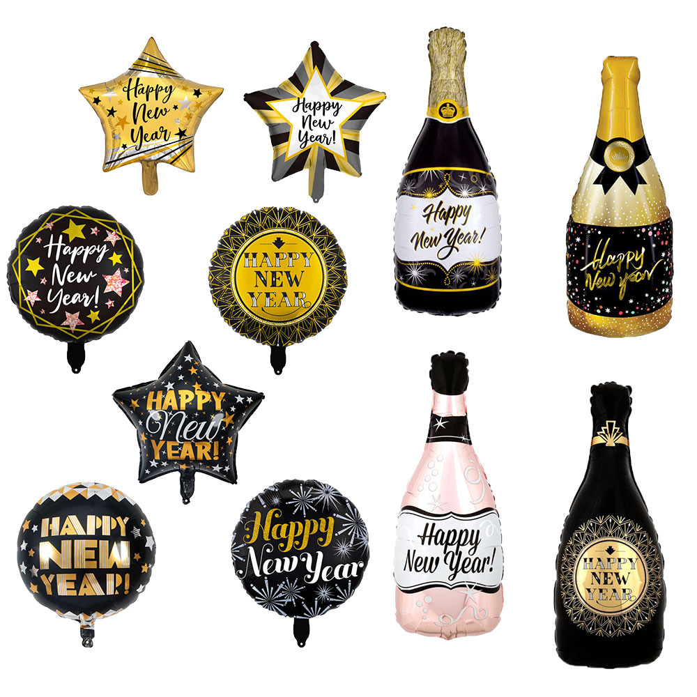 Cross-border new year party decoration: Wine glasses, wine bottles, balloons, happy new year's Day venue decoration: Balloons