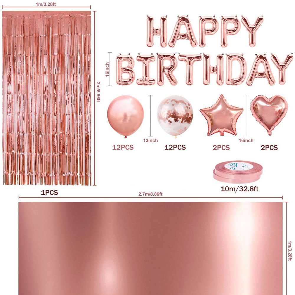 Customized cross-border balloons, rose gold birthday balloons, rain thread tablecloths, sequined balloon sets, birthday party decorations details Picture