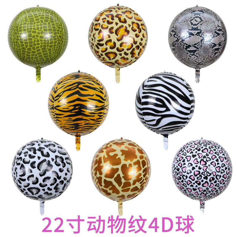 New 22-inch 4d circular animal-patterned aluminum foil balloon with leopard, tiger and spot patterns for birthday party decoration