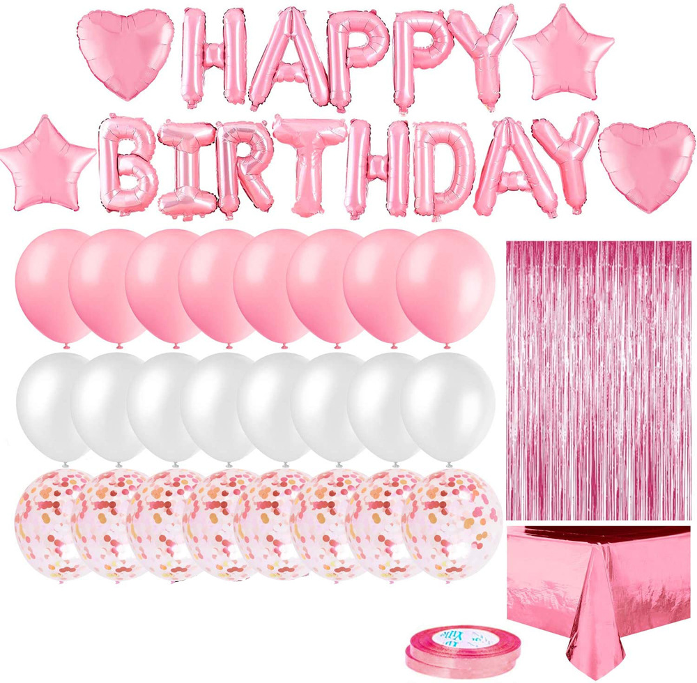 Customized cross-border balloons, rose gold birthday balloons, rain thread tablecloths, sequined balloon sets, birthday party decorations Specification image
