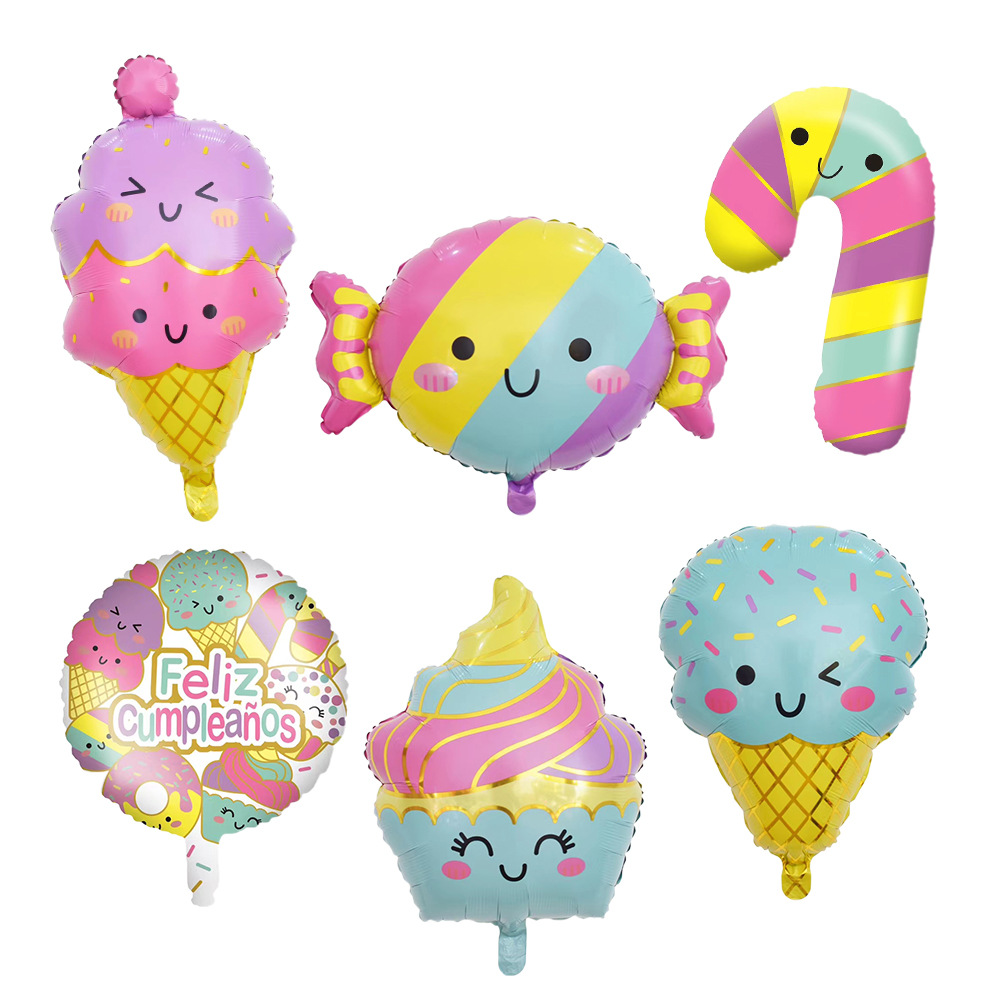 Cross-border new cartoon cute candy ice cream, crutch-shaped aluminum film balloon, children's birthday party decoration