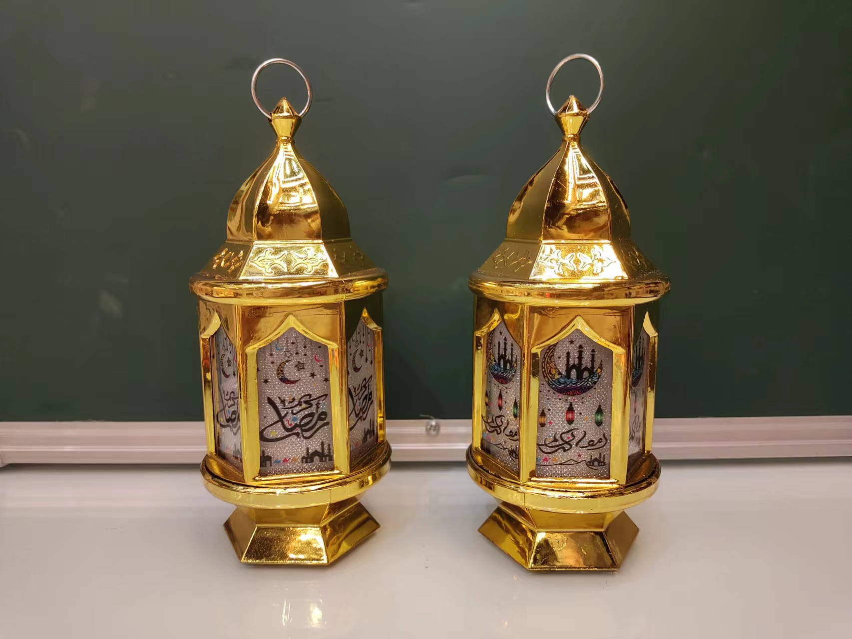 斋月镀金印刷珠光膜镜面六角吊灯提灯风灯