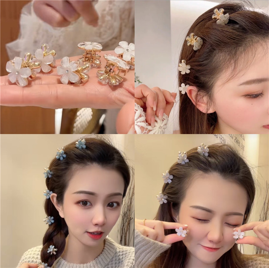 1 韩版品牌珍珠山茶花少女发抓小号水晶顶夹刘海发卡创意塑料儿童发夹后脑勺头饰 X202