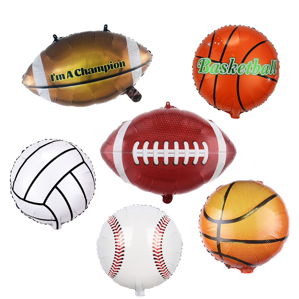 Cross-border various sports goods balloons, baseball, volleyball, basketball, rugby, aluminum film balloons, birthday decorations