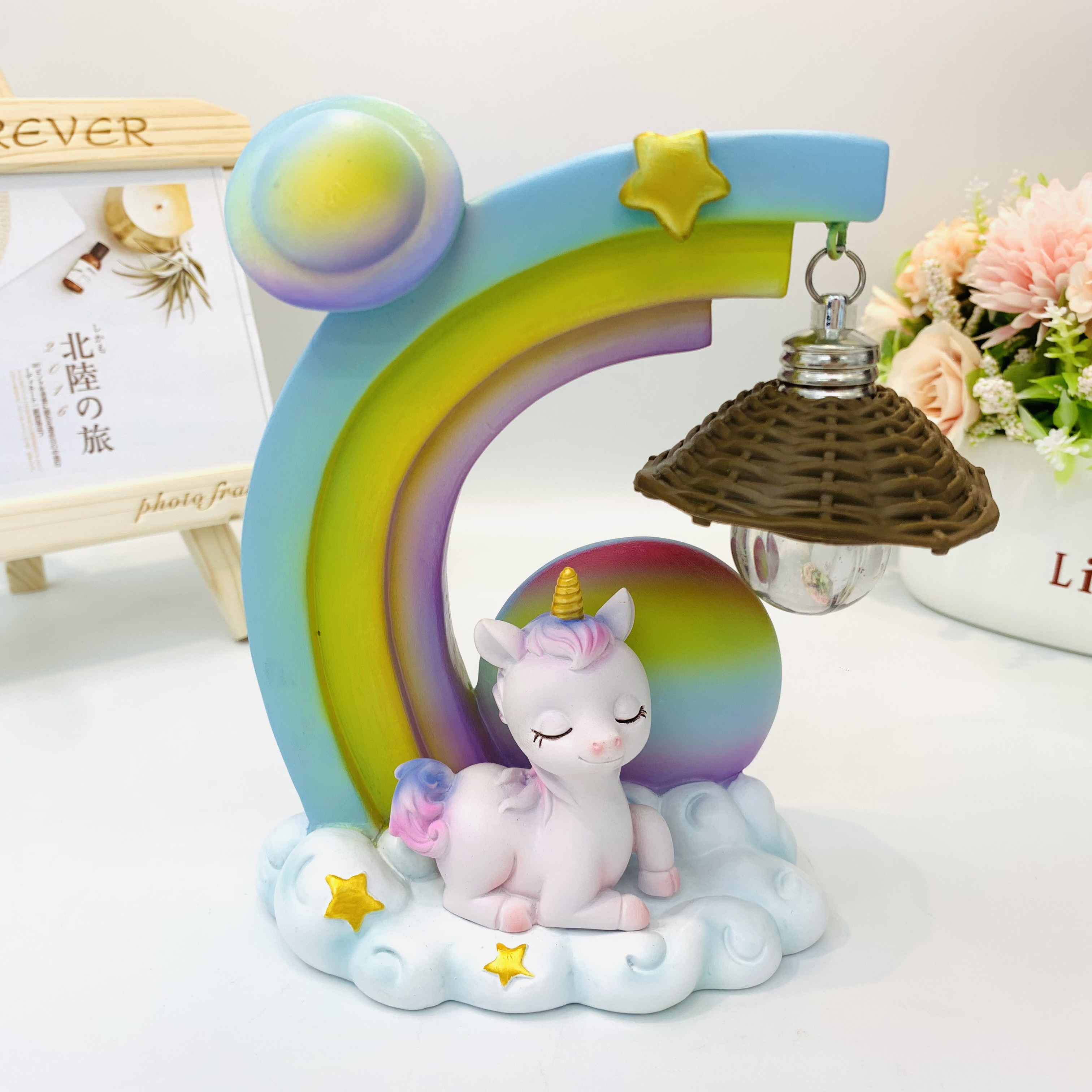 可爱小清新独角兽彩虹小夜灯树脂工艺品家居摆件卧室摆件桌面摆件实用礼品