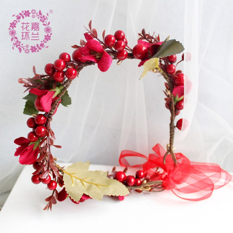 Jialan Flower Ring Berries Original pure hand-woven flower rings, beautiful bridal wedding photography styling accessories, hair bands Specification image