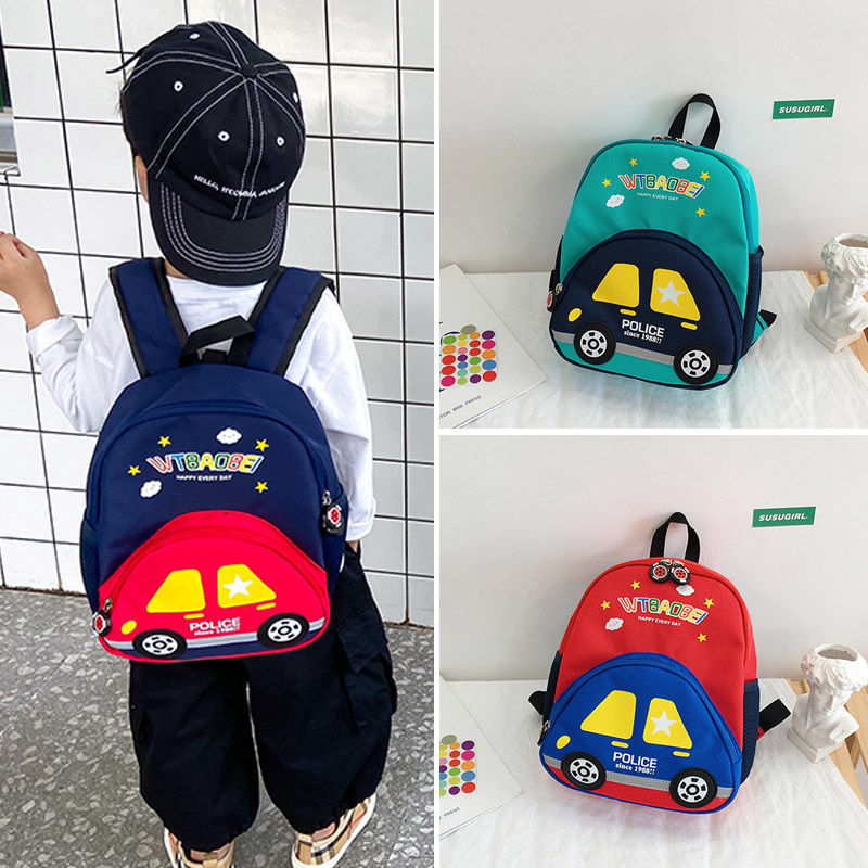 幼儿园大班小汽车书包卡通拼接撞色小背包儿童可爱小宝宝双肩包潮