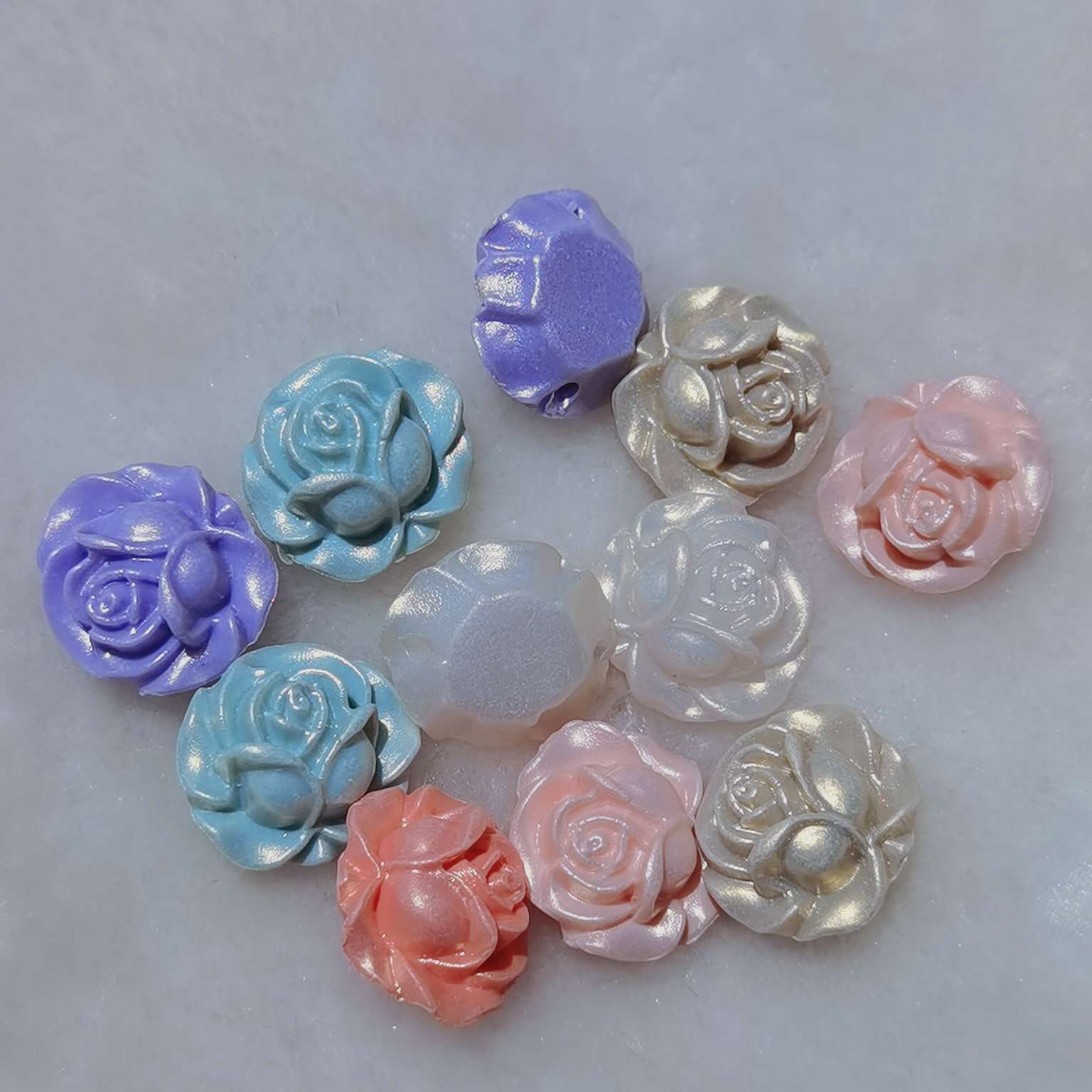 Acrylic rose straight hole pearlescent macaron-colored bracelet mobile phone pendant details Picture
