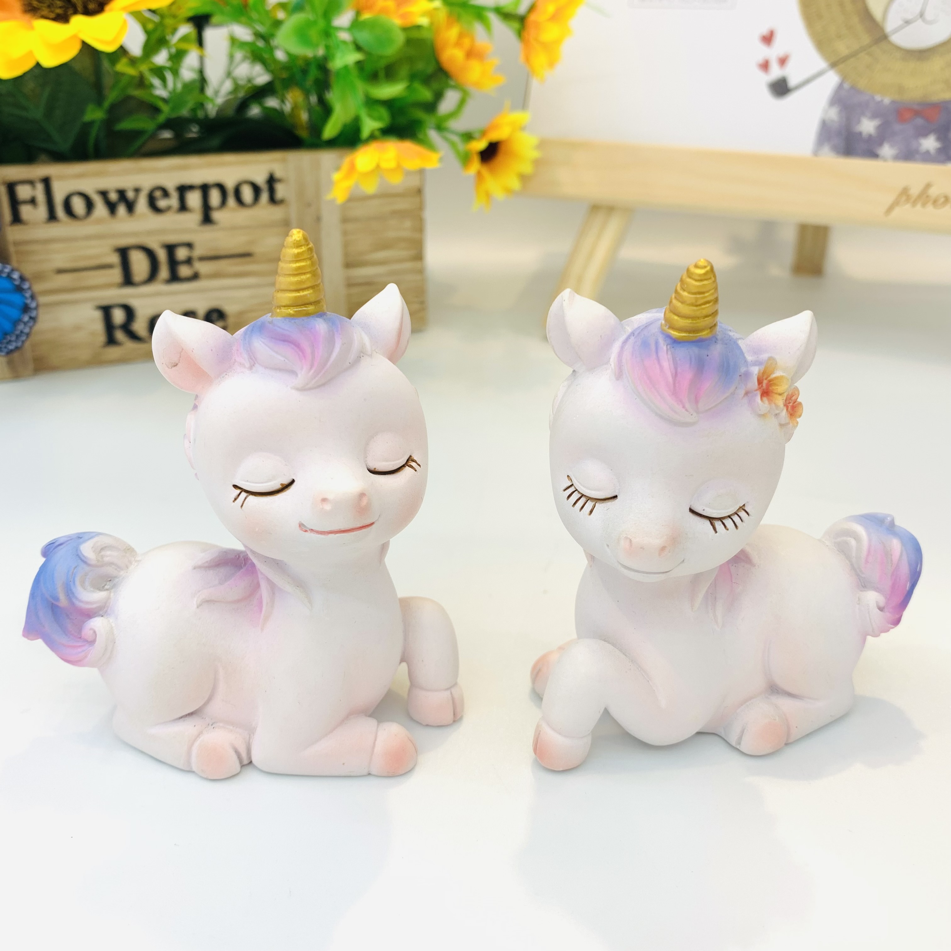 可爱小清新独角兽情侣树脂工艺品家居摆件汽车摆件