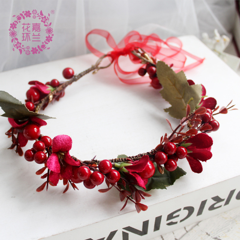 Jialan Flower Ring Berries Original pure hand-woven flower rings, beautiful bridal wedding photography styling accessories, hair bands details Picture