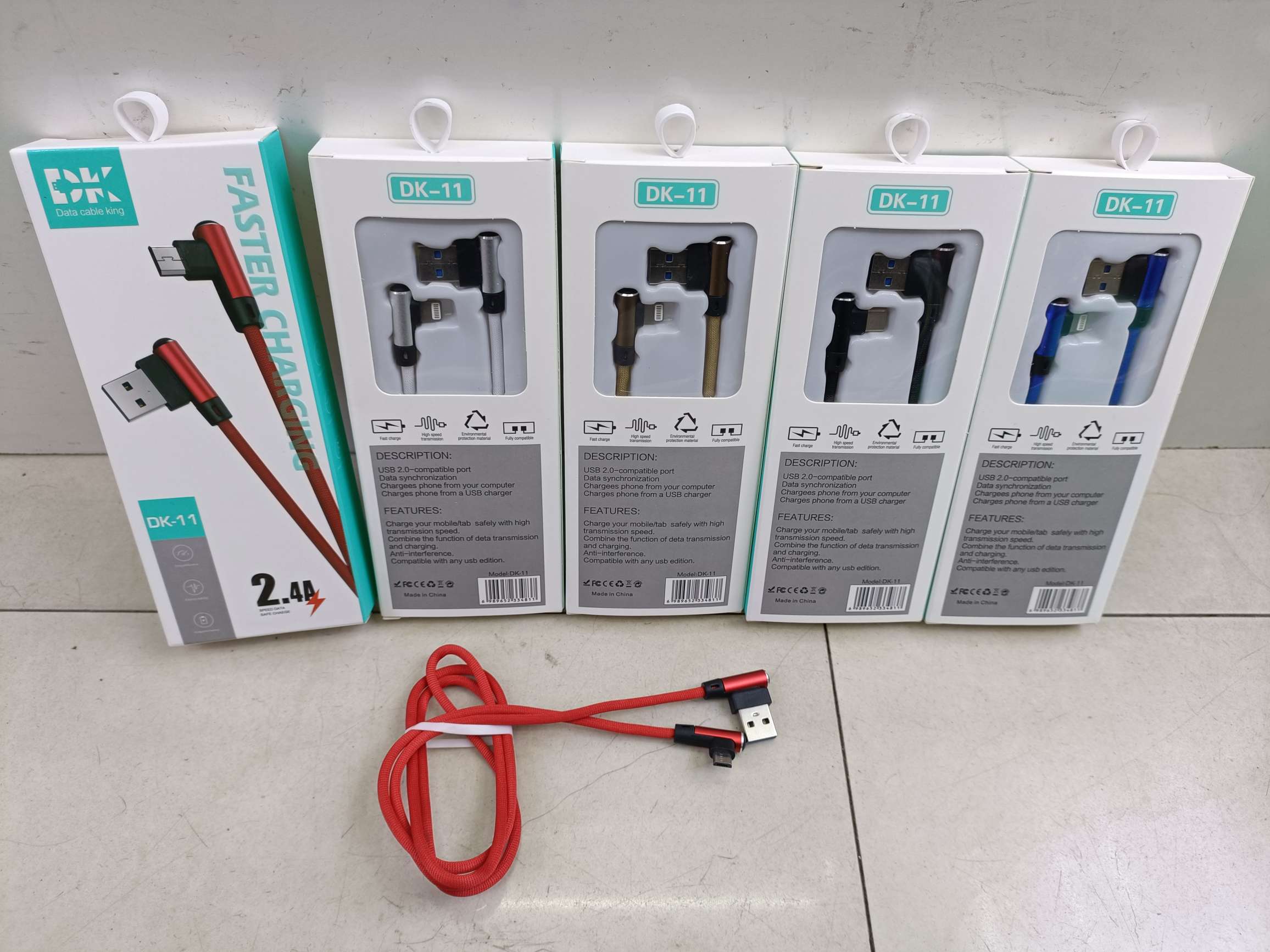 One-meter fabric double-elbow data cable, double-elbow mobile phone data cable Specification image