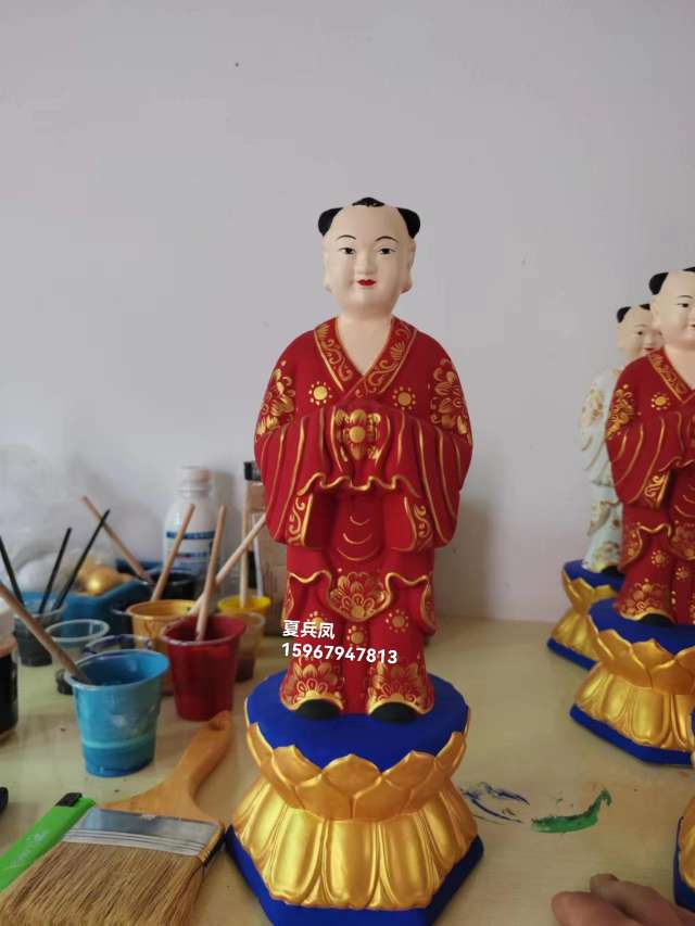 祥晟堂工艺品厂，香樟木雕刻五方童，纯手工彩绘五方童高36公分详情图7