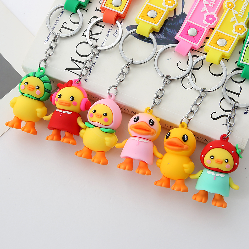 Cute cartoon Internet celebrity duck doll keychain, girls' schoolbag doll pendant, couple exquisite car key chain pendant Item Picture