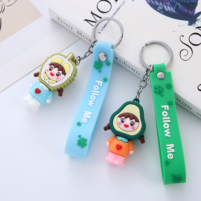 Cartoon soft rubber PVC fruit key pendant, cute girl key chain grab, Oppein claw machine gift keychain wholesale Application Scenario