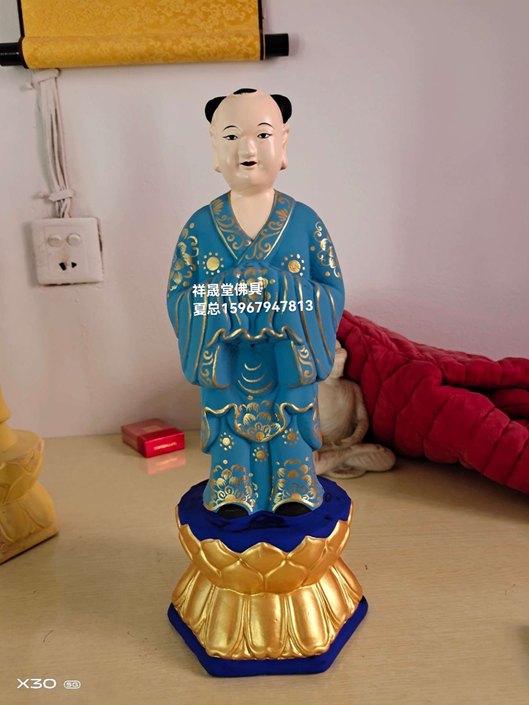 祥晟堂工艺品厂，香樟木雕刻五方童，纯手工彩绘五方童高36公分详情图8