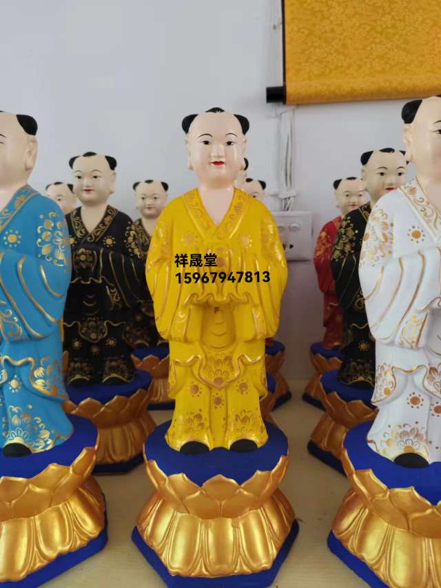 祥晟堂工艺品厂，香樟木雕刻五方童，纯手工彩绘五方童高36公分详情图5