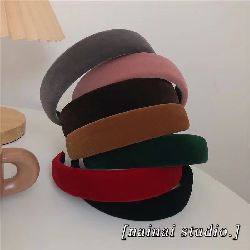 Korean velvet sponge headband female Autumn winter high cranium top wide edge net red style retro red pressure hair clip headband