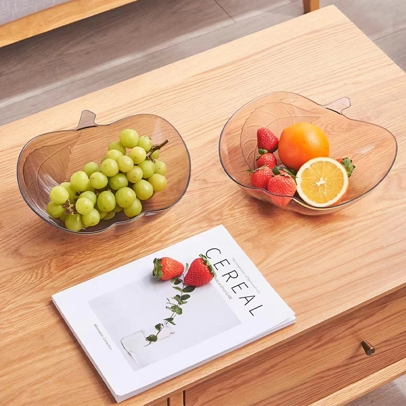 Apple PET fruit plate 23*24*8, new PET fruit plate, home living room coffee table, snack display plate, transparent fruit basket, crystal candy plate Application Scenario