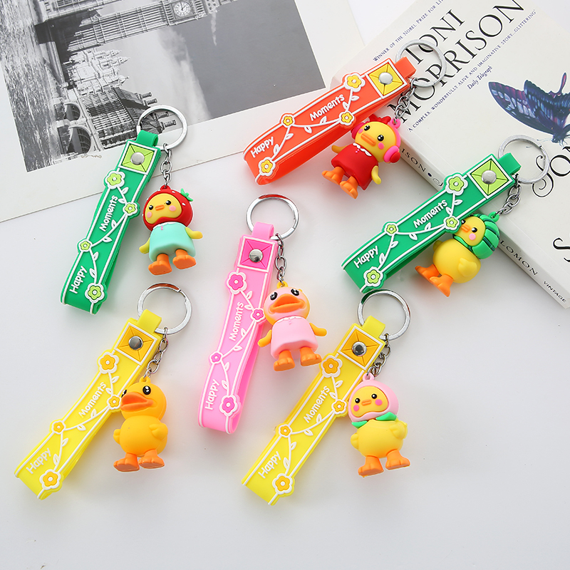 Cute cartoon Internet celebrity duck doll keychain, girls' schoolbag doll pendant, couple exquisite car key chain pendant details Picture