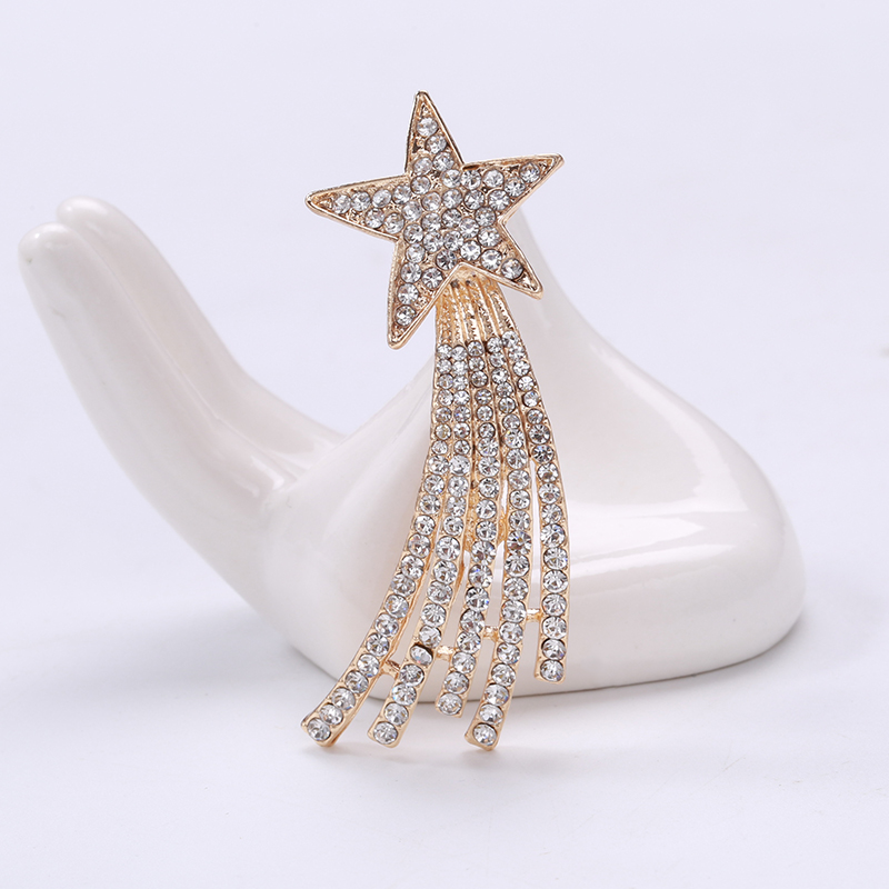 Factory direct sales of creative and light luxury Korean version new best-selling water diamond five-pointed star. Light luxury creative retro brooches, simple and fashionable accessory pins in stock Application Scenario