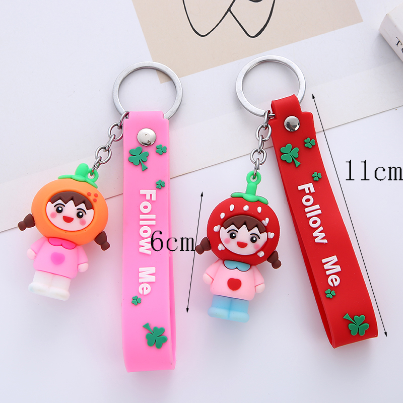 Cartoon soft rubber PVC fruit key pendant, cute girl key chain grab, Oppein claw machine gift keychain wholesale details Picture
