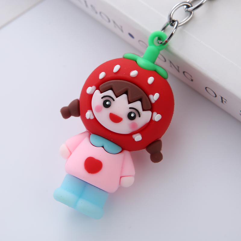 Cartoon soft rubber PVC fruit key pendant, cute girl key chain grab, Oppein claw machine gift keychain wholesale Item Picture