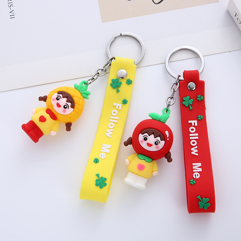 Cartoon soft rubber PVC fruit key pendant, cute girl key chain grab, Oppein claw machine gift keychain wholesale Specification image