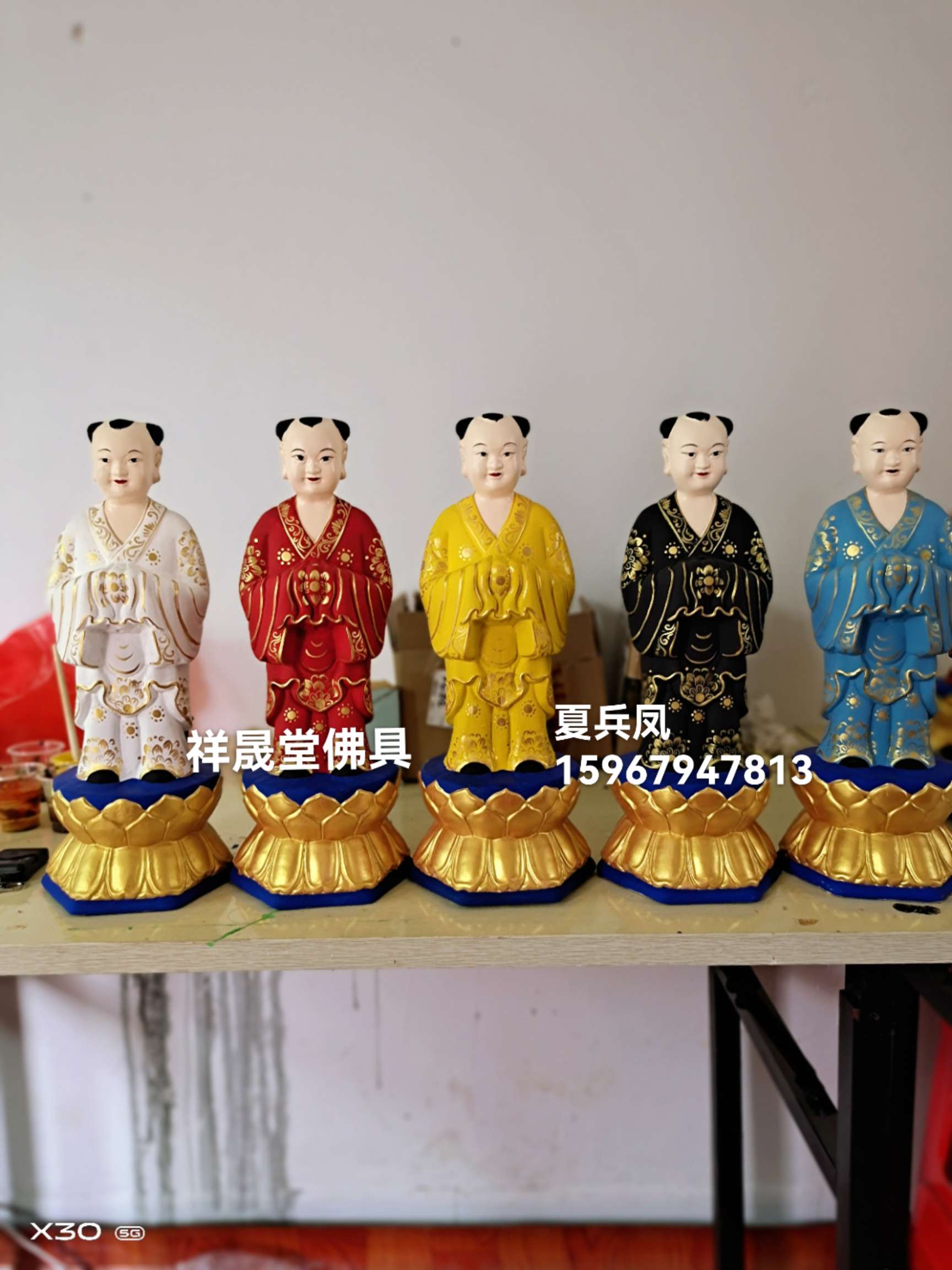 祥晟堂工艺品厂，香樟木雕刻五方童，纯手工彩绘五方童高36公分详情图2