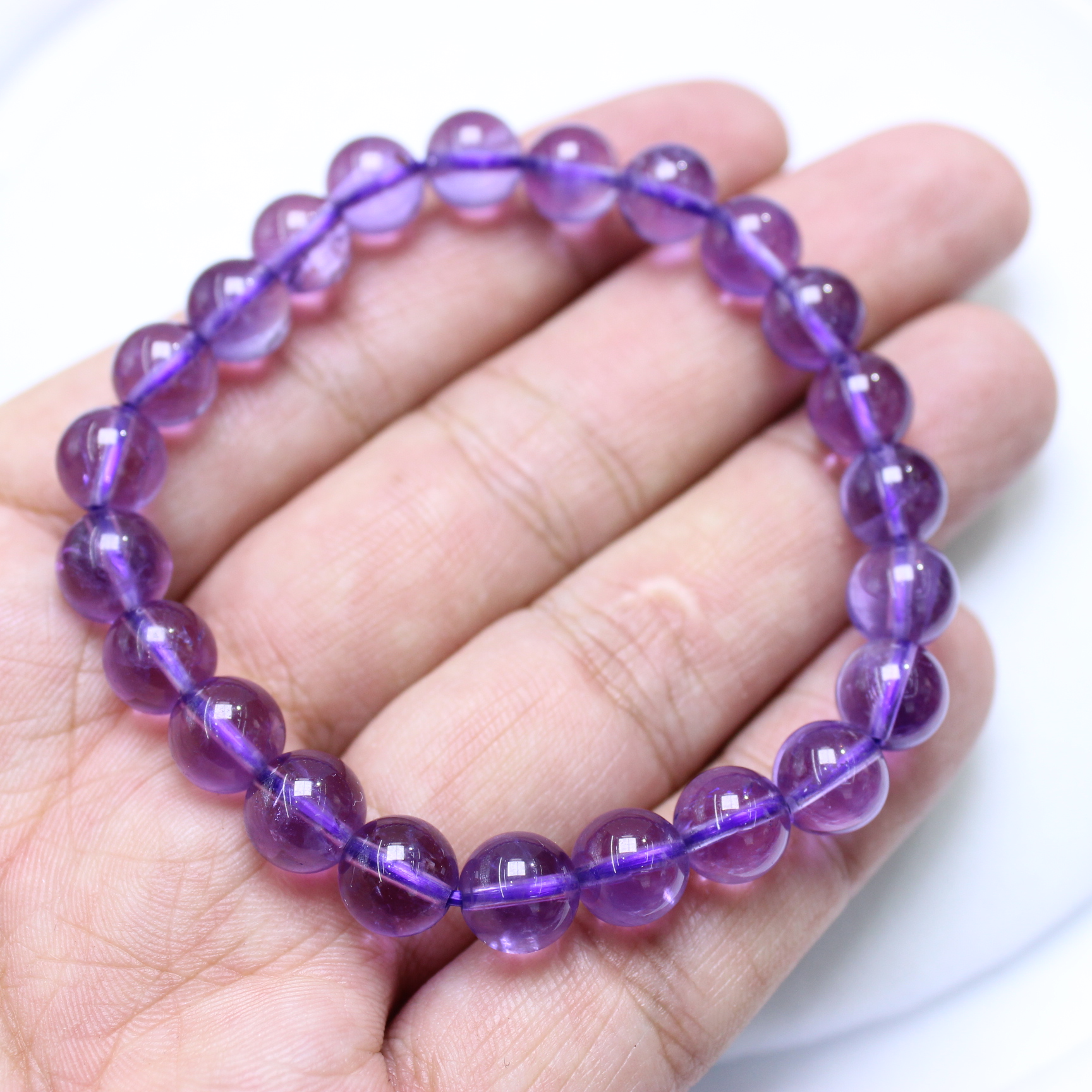 A 15-year-old store's white jade crystal pearl amethyst bracelet with a diameter of 8mm Item Picture