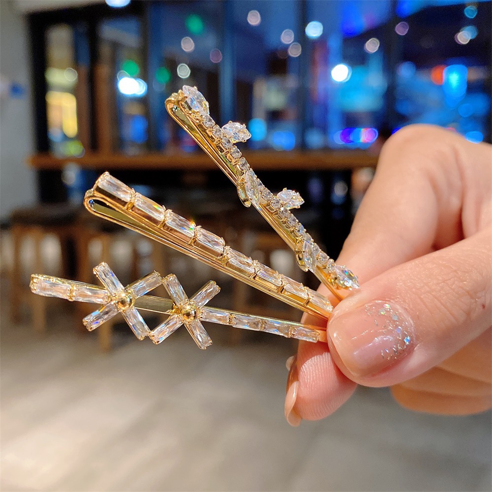 Simple light luxury imitation zircon hair clip one word clip edge clip temperament 100 network red girl hair card headdress Korea