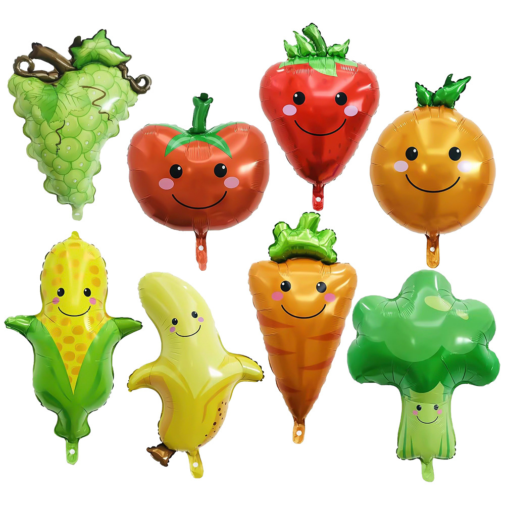 New product: Grape, tomato and carrot balloon birthday party decoration and arrangement, fruit and vegetable aluminum foil balloons