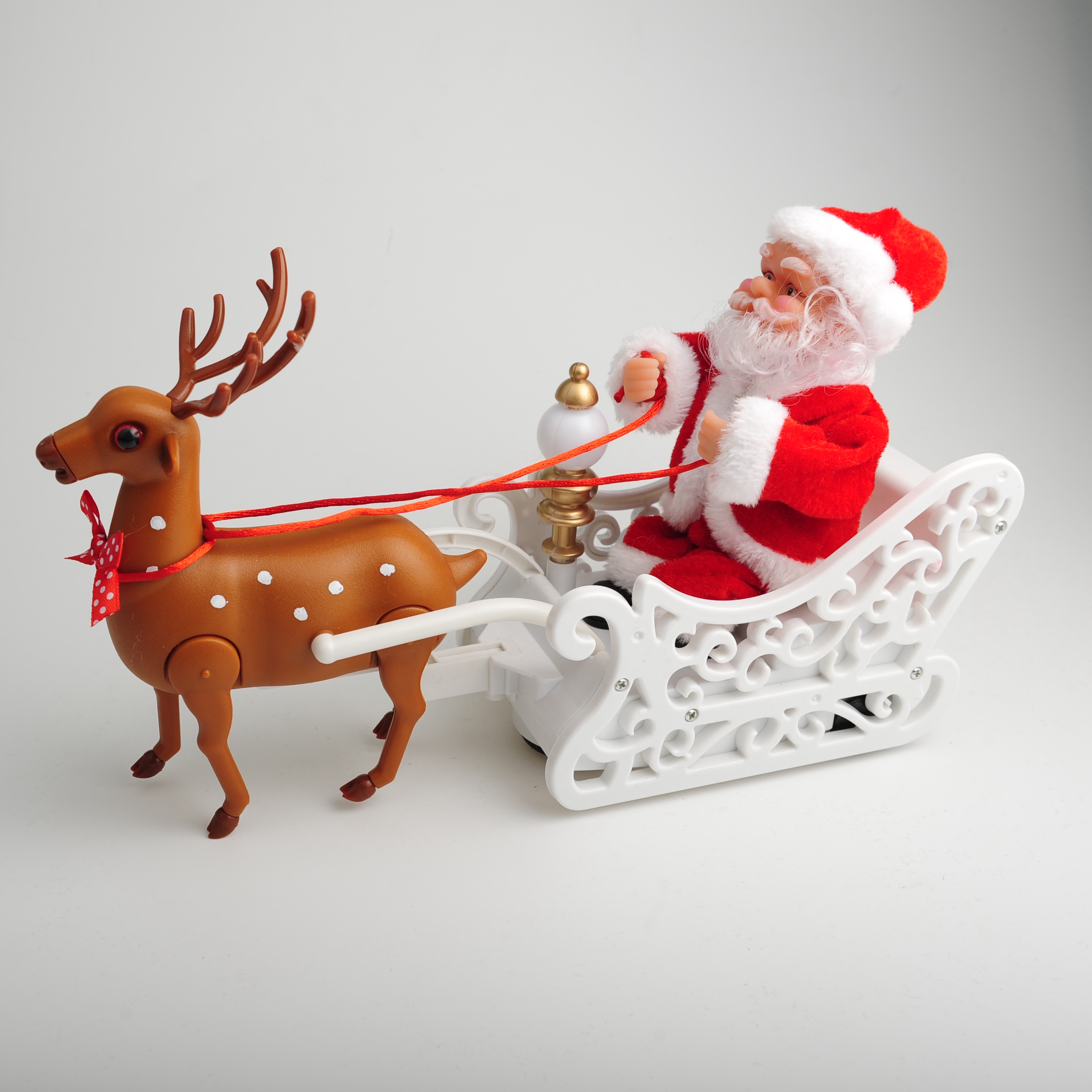 Novel and creative reindeer sleigh, Santa Claus doll with music, electric swivel toy, Christmas gift details Picture