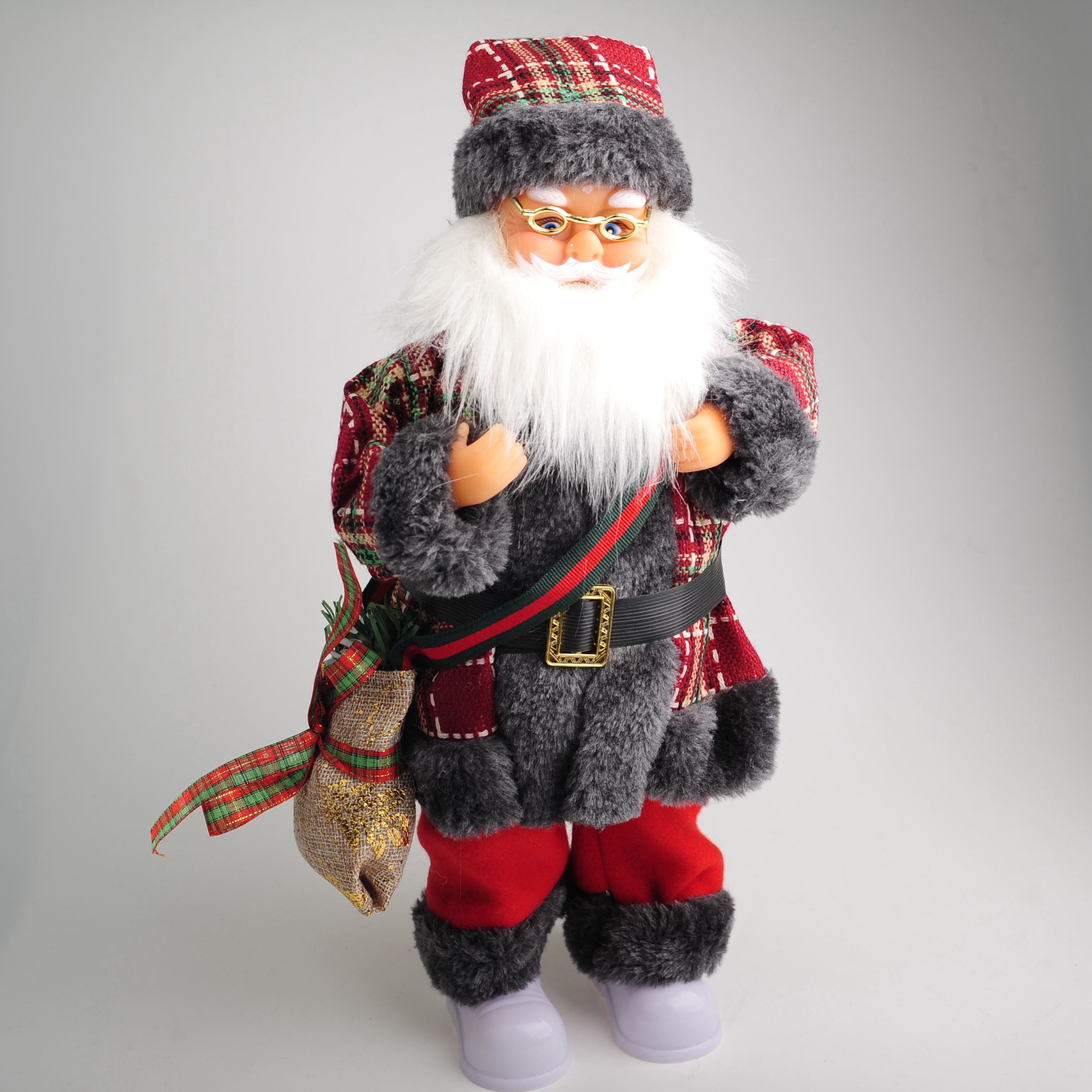 Christmas decorations, electric toys, checkered backpack, Santa Claus